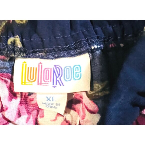 Lularoe Womens Floral Tiered Long-Sleeve Dress Navy/Pink XL - Picture 3 of 3